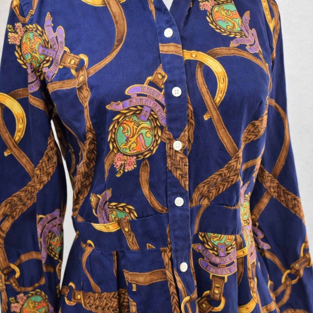 Ralph Lauren Equestrian Peplum Blouse 6 Horse Bridle 90s Prep